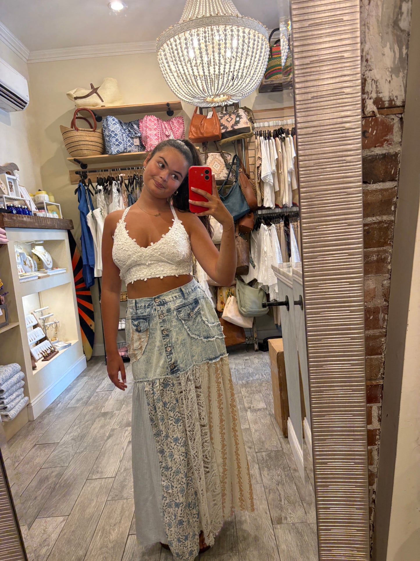Denim Wildflower Quilted Skirt