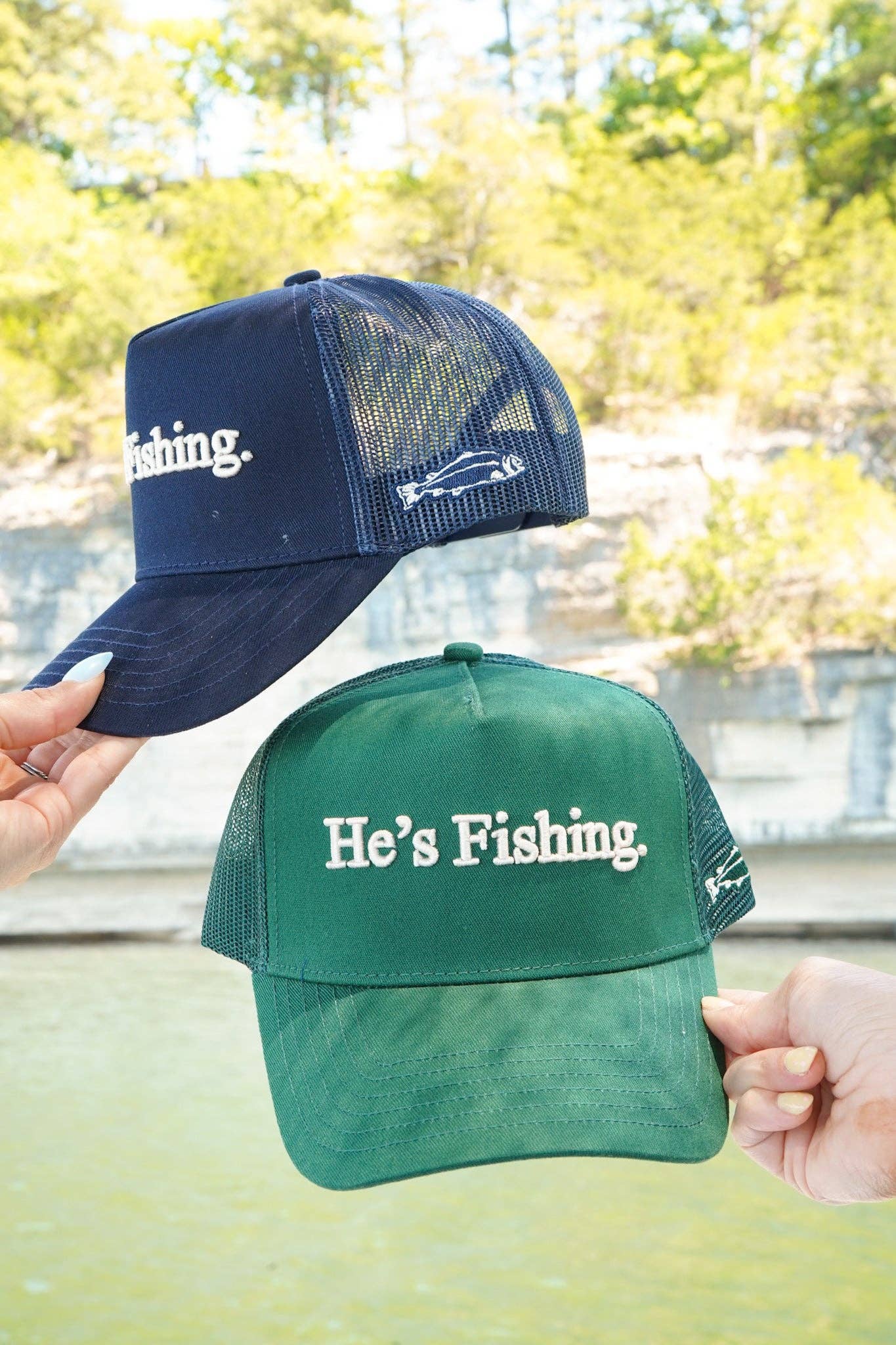 He's Fishing Trucker Hat - Green