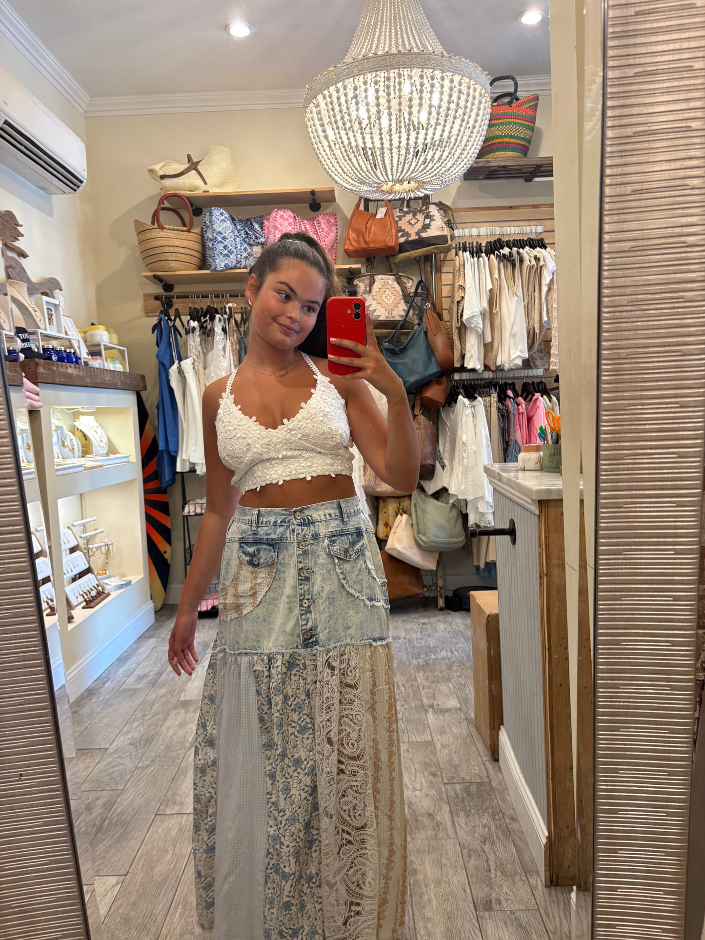 Denim Wildflower Quilted Skirt