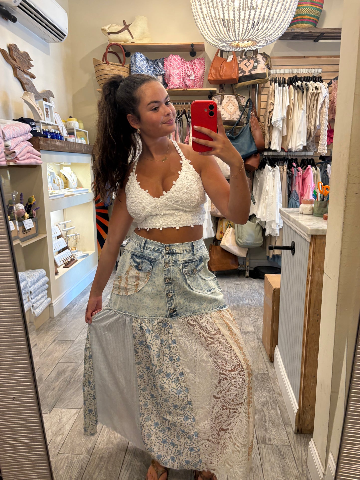 Denim Wildflower Quilted Skirt