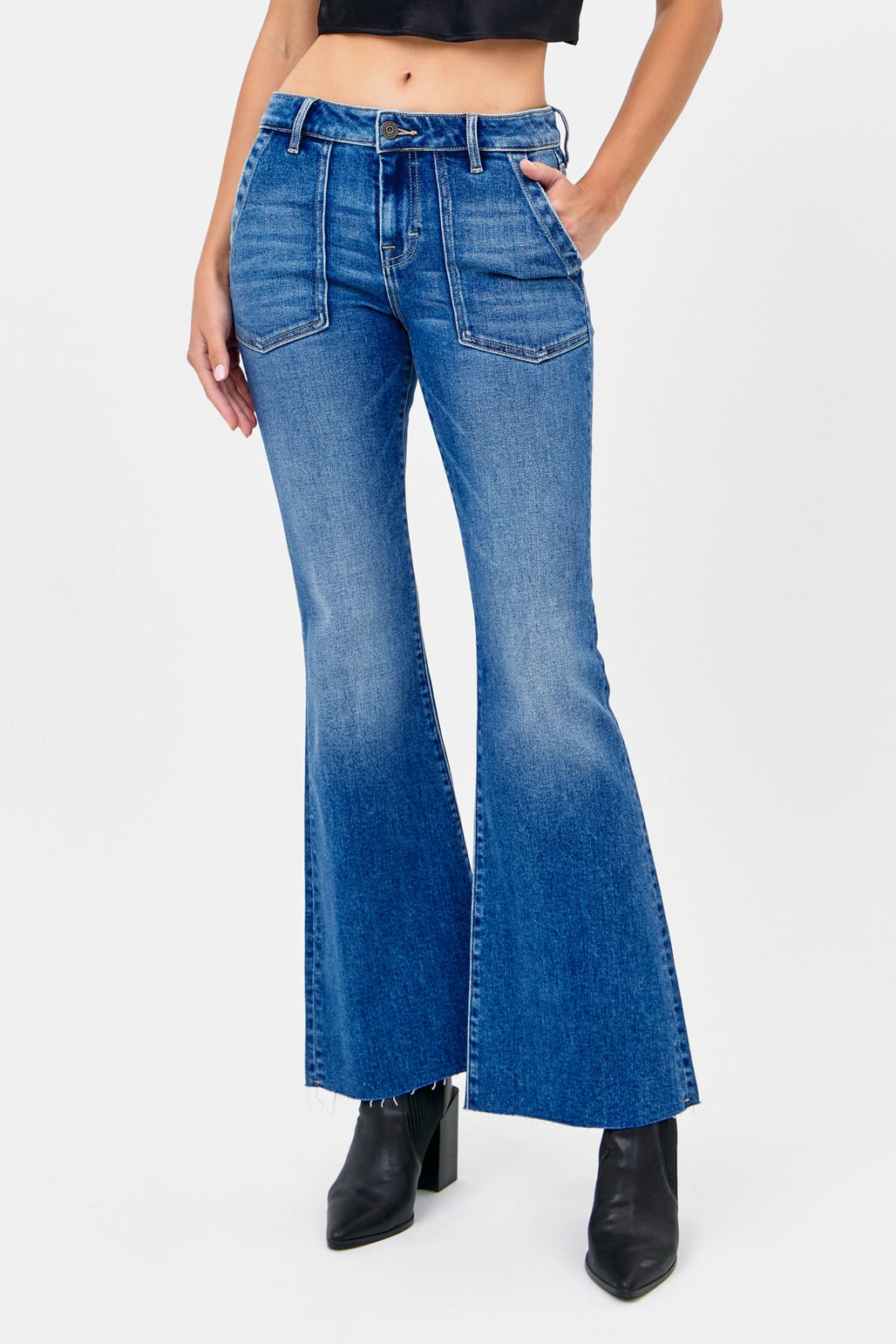 Medium Wash Utility Pocket Flares