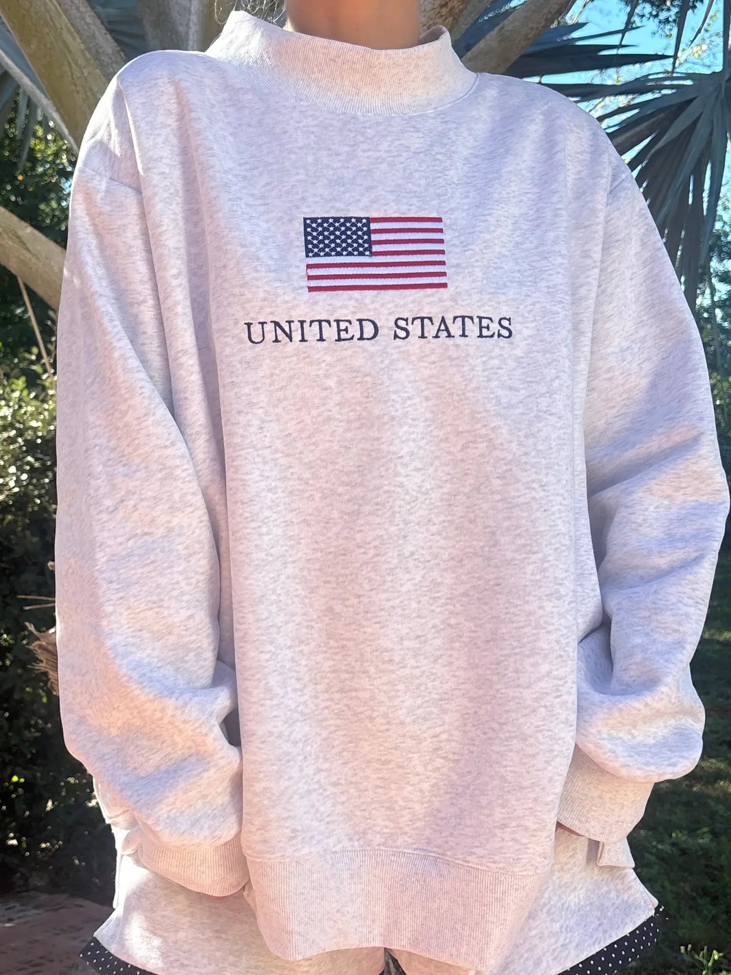 United States Flag Embroider Mockneck Sweatshirt