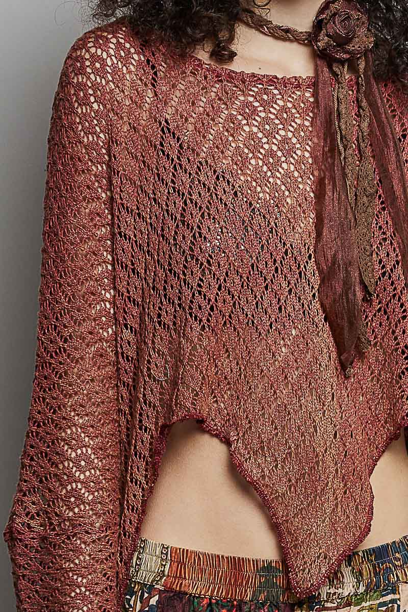 Raw Edge Solid Knit Top - Brick