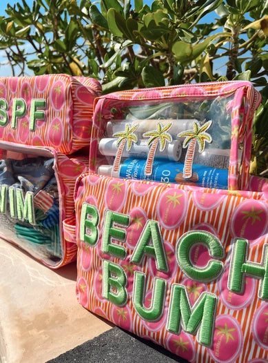 "Beach Bum" XL Pink Palms Pouch