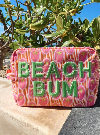 "Beach Bum" XL Pink Palms Pouch