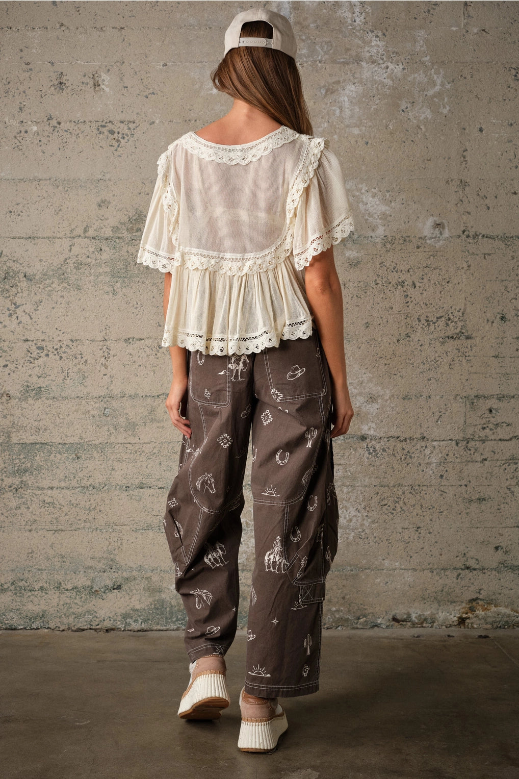 Western Print Cotton Cargo Pants