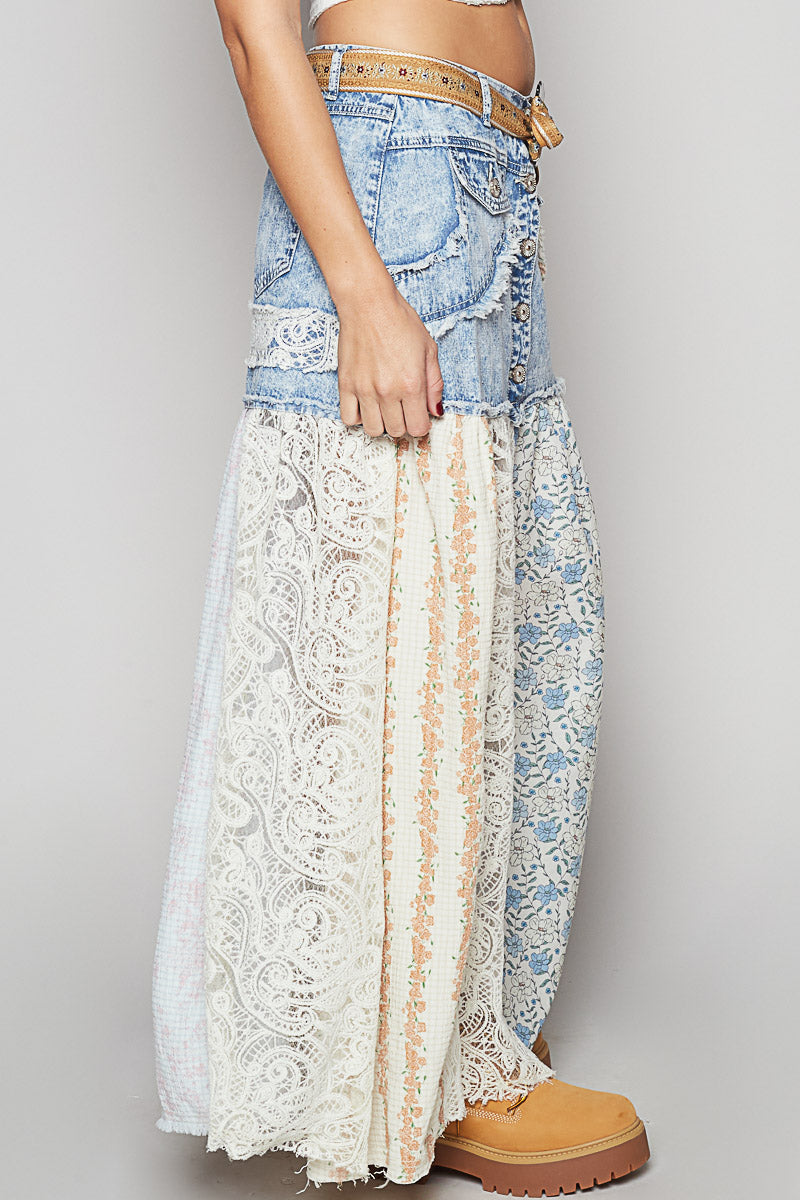 Denim Wildflower Quilted Skirt