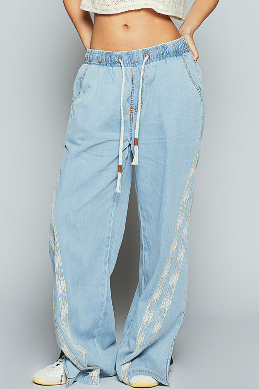 Drawstring Denim Lace Pants