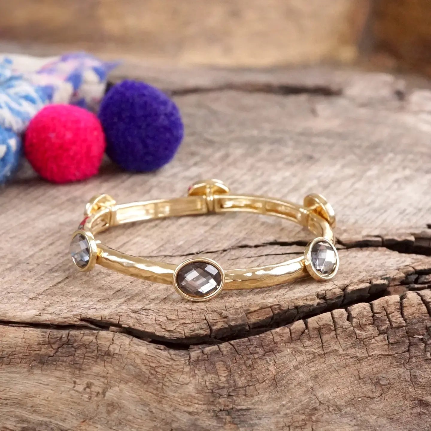 Jeweled Golden Bangle - Gray