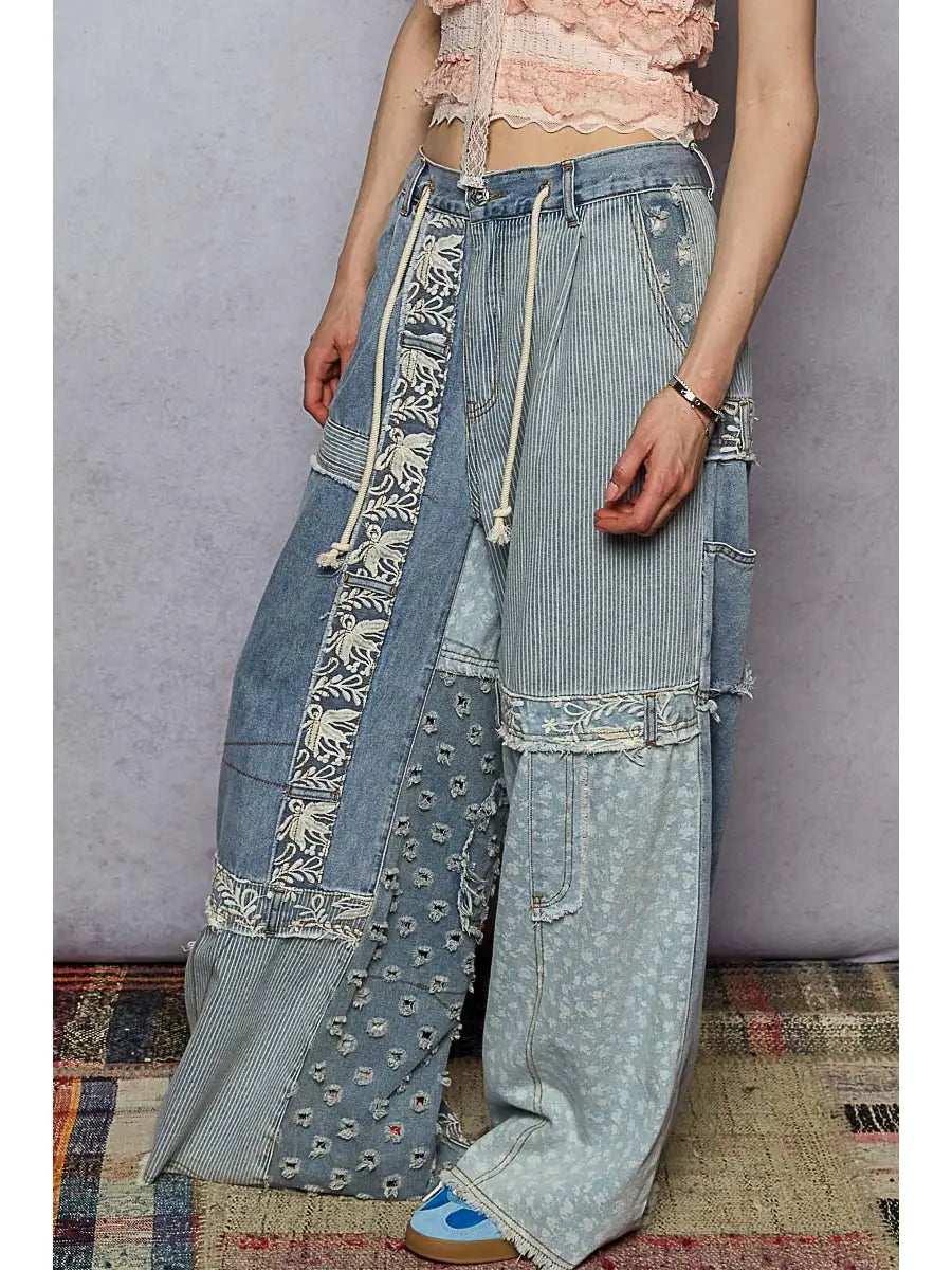 Denim Patchwork Pants