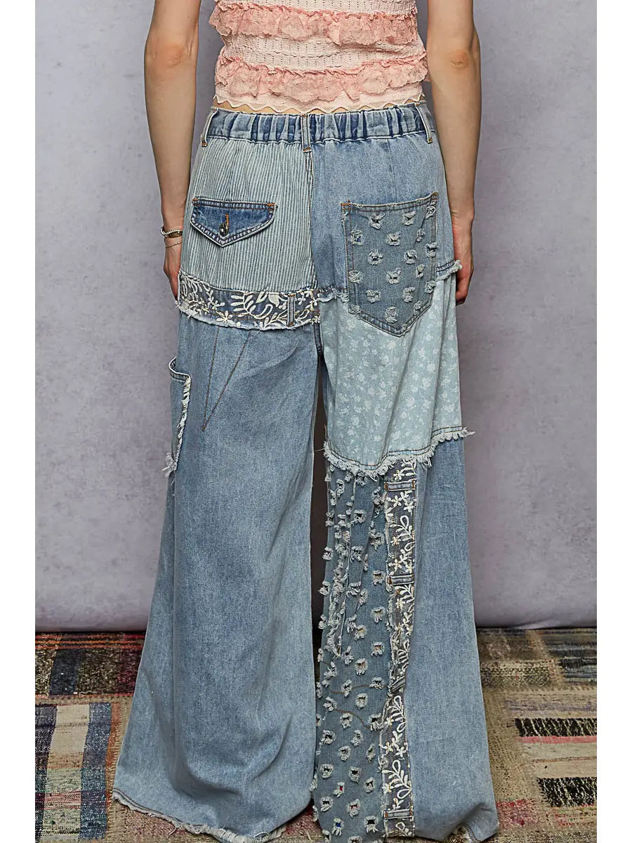 Denim Patchwork Pants