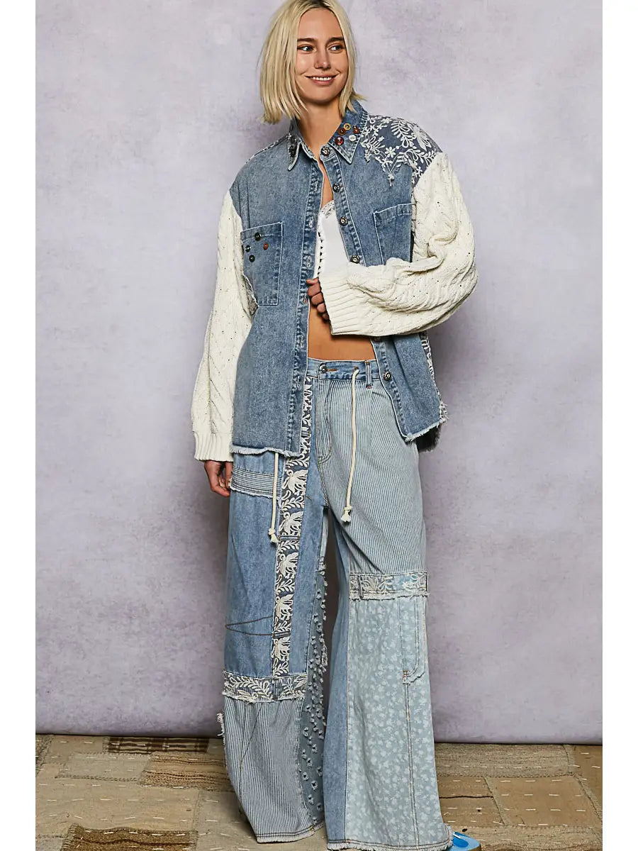 Denim Patchwork Pants