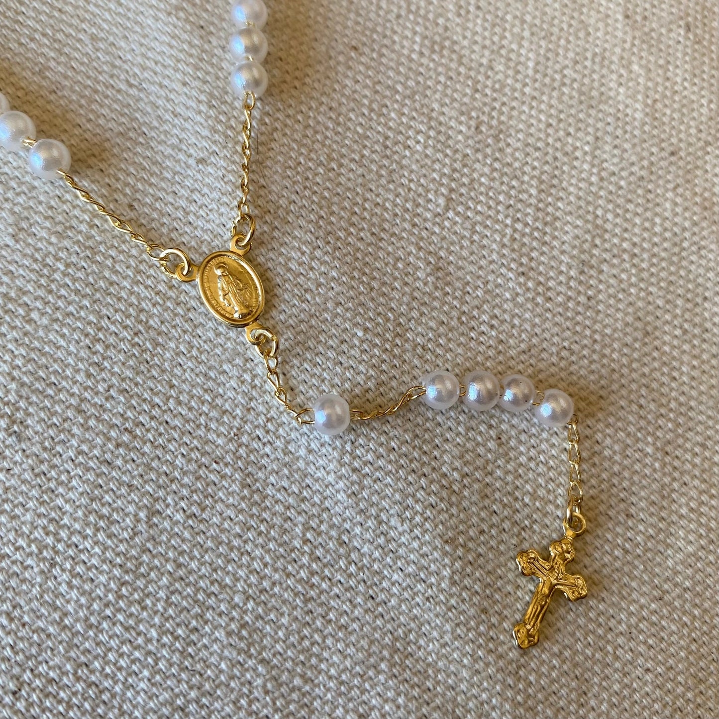 Lady of Grace Gold-Filled Pearl Rosary