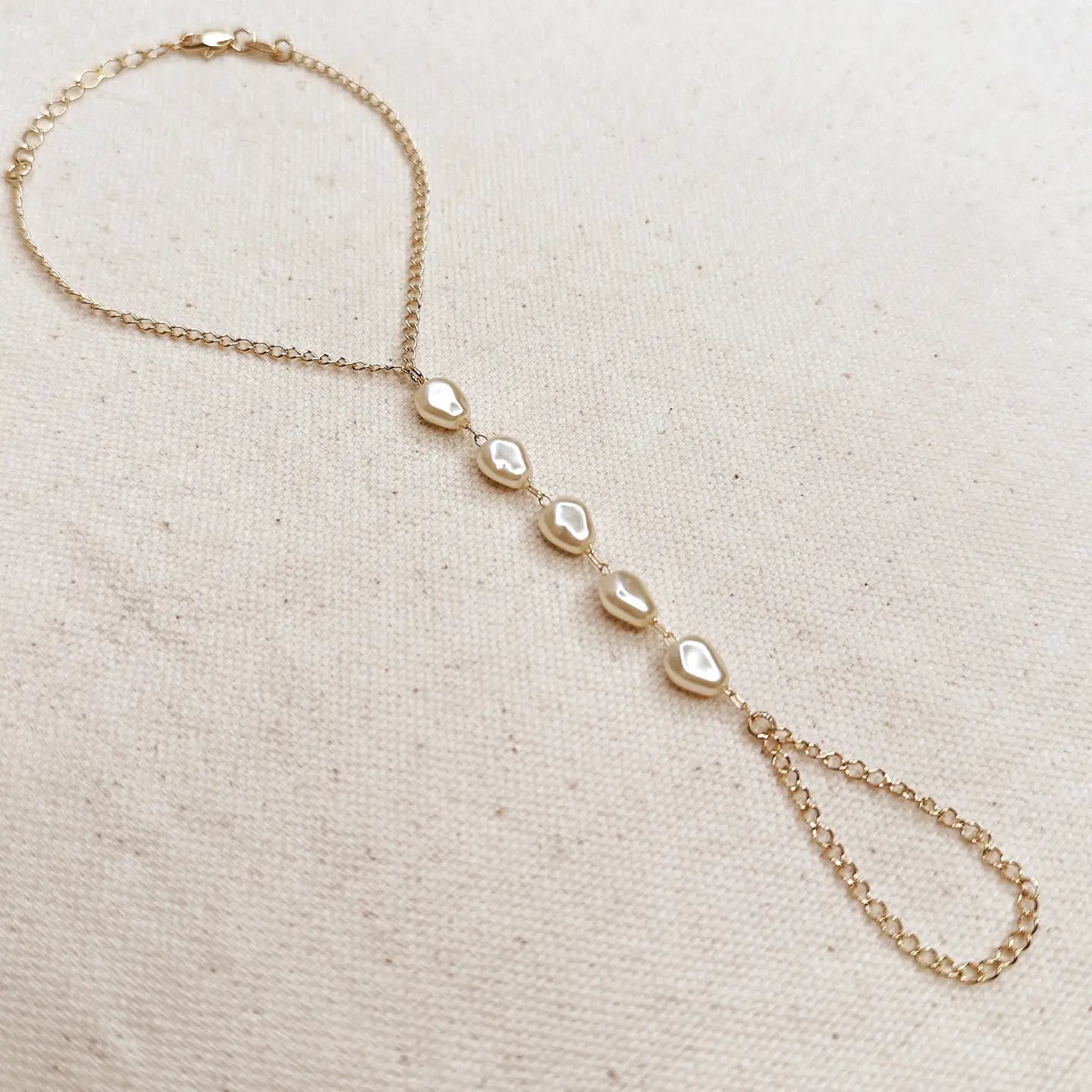 Gold Filled Baroque Pearl Hand Chain