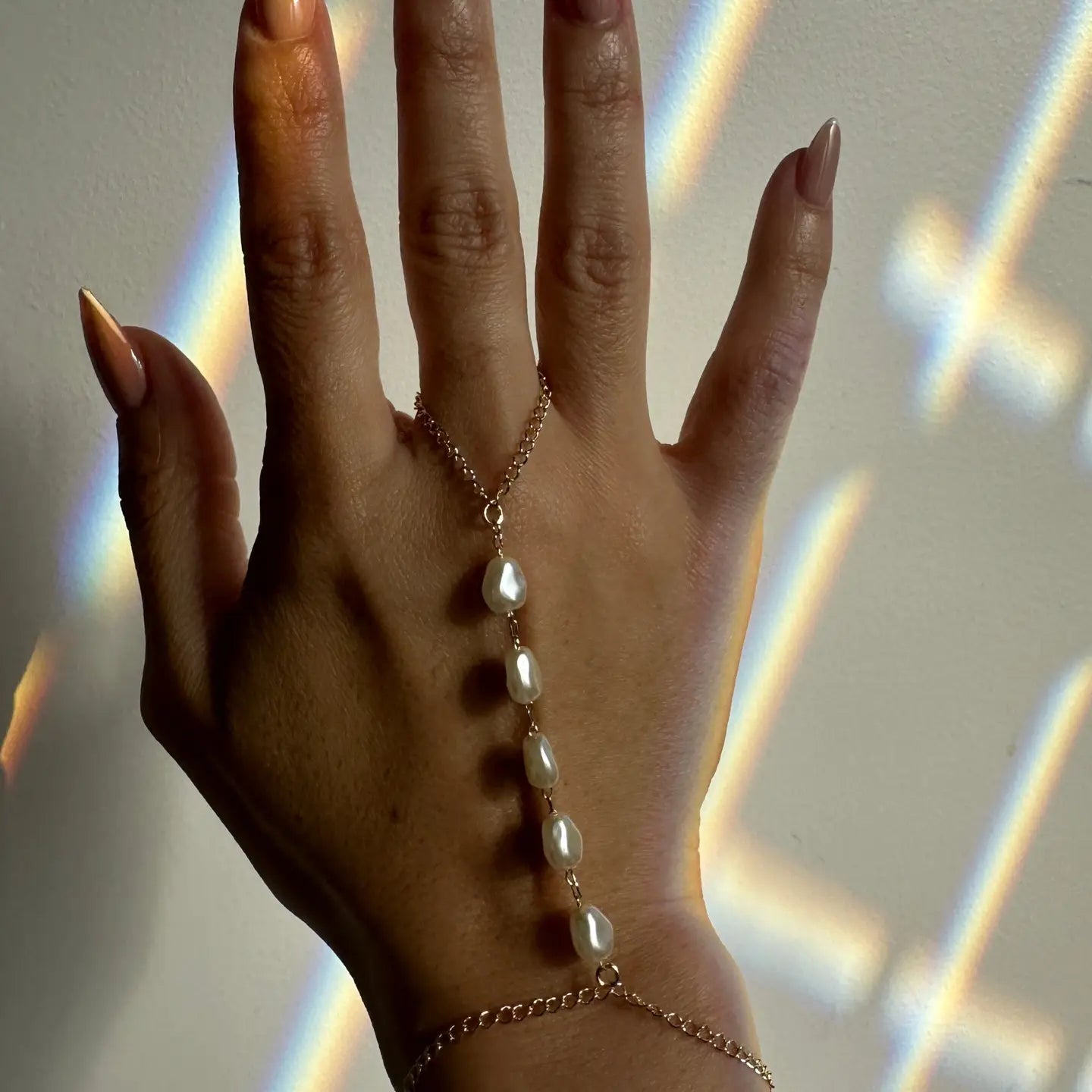 Gold Filled Baroque Pearl Hand Chain