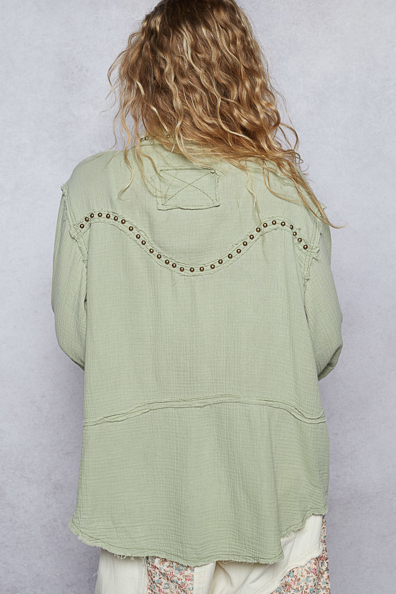 Pistachio Studded Button Down