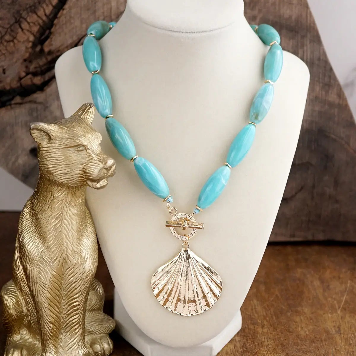 Golden Shore Turquoise Chunky Beaded Shell Pendant