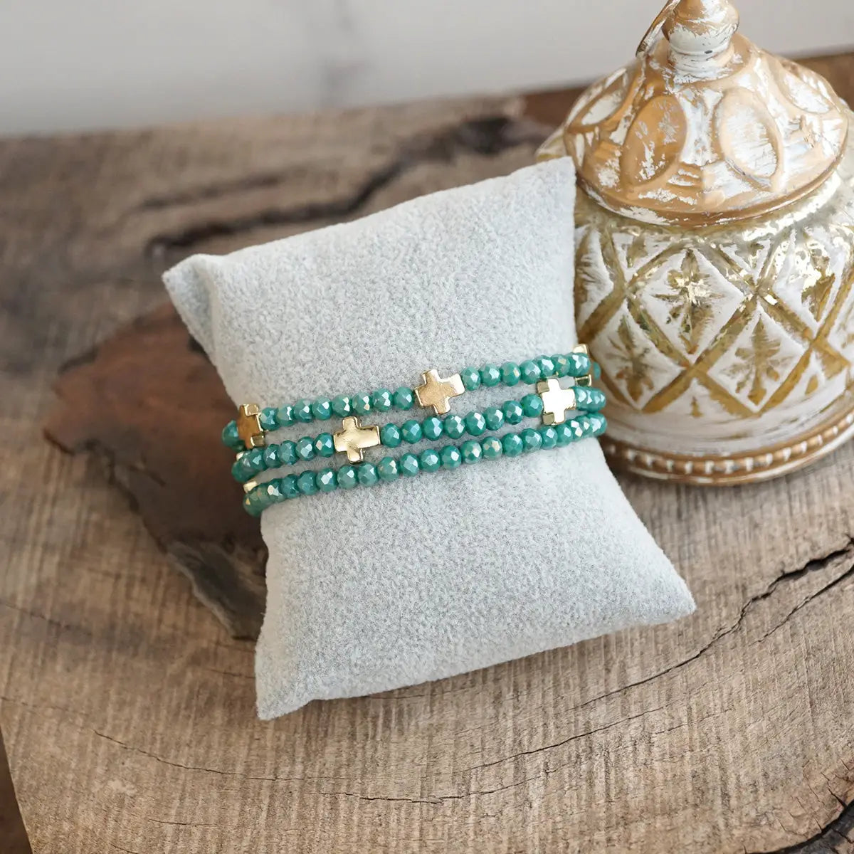 Teal Cross Bracelet Stack