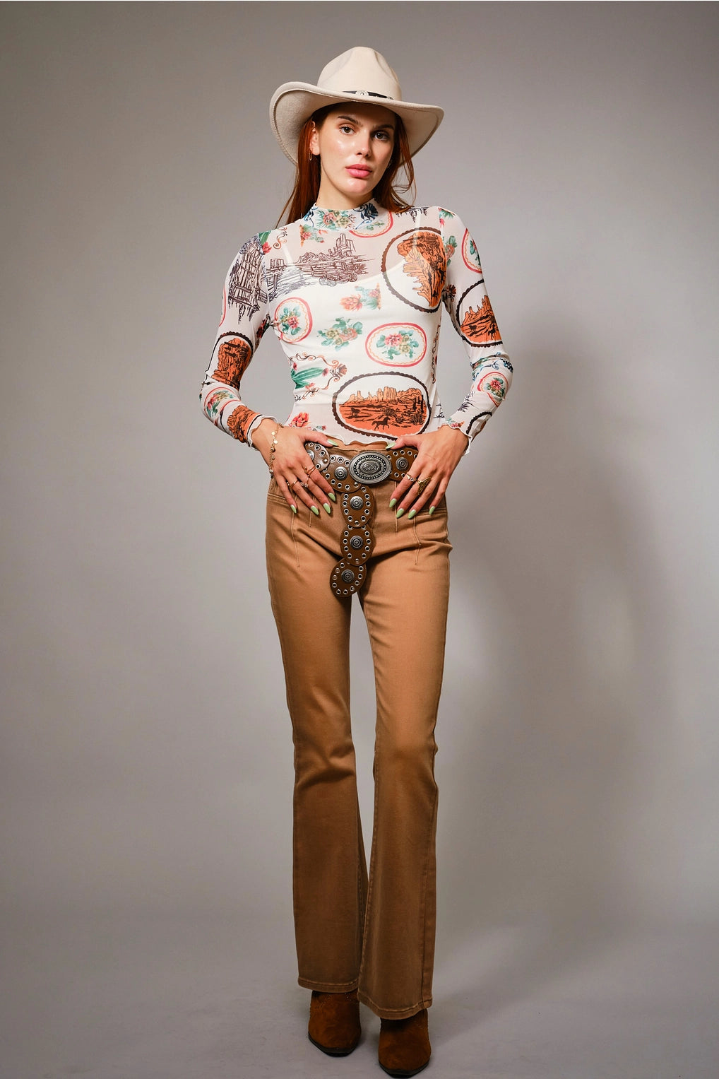 Western Postcard Mesh Top