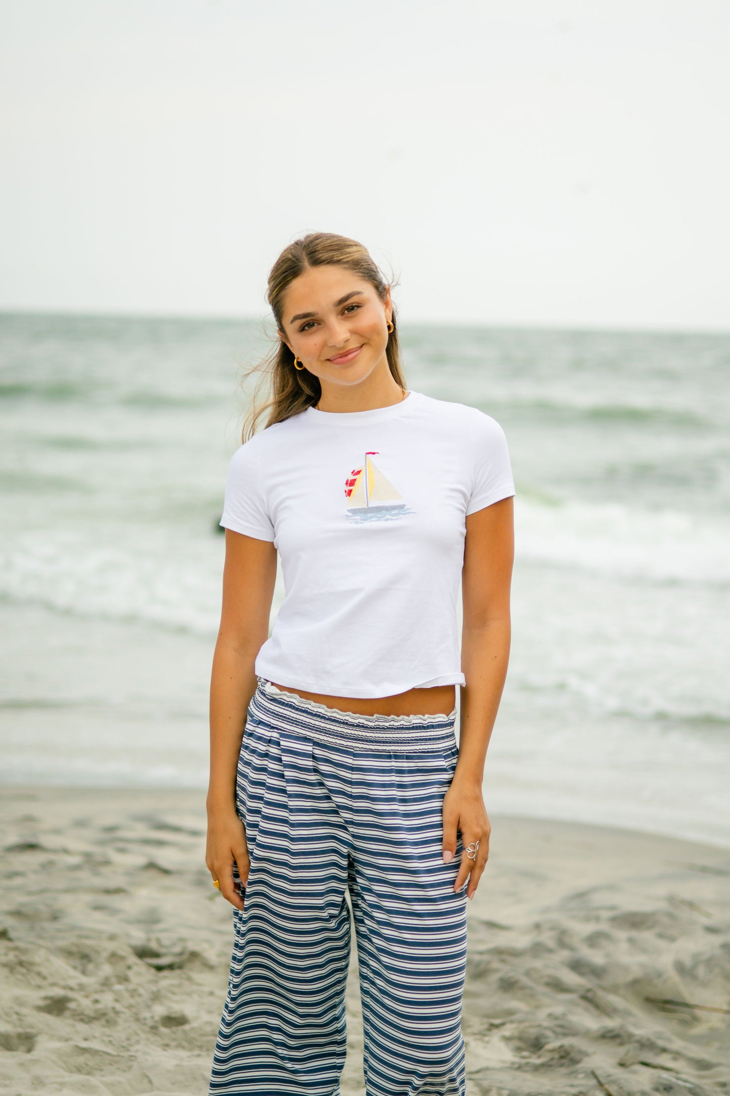 Embroidered Sailboat Graphic Tee