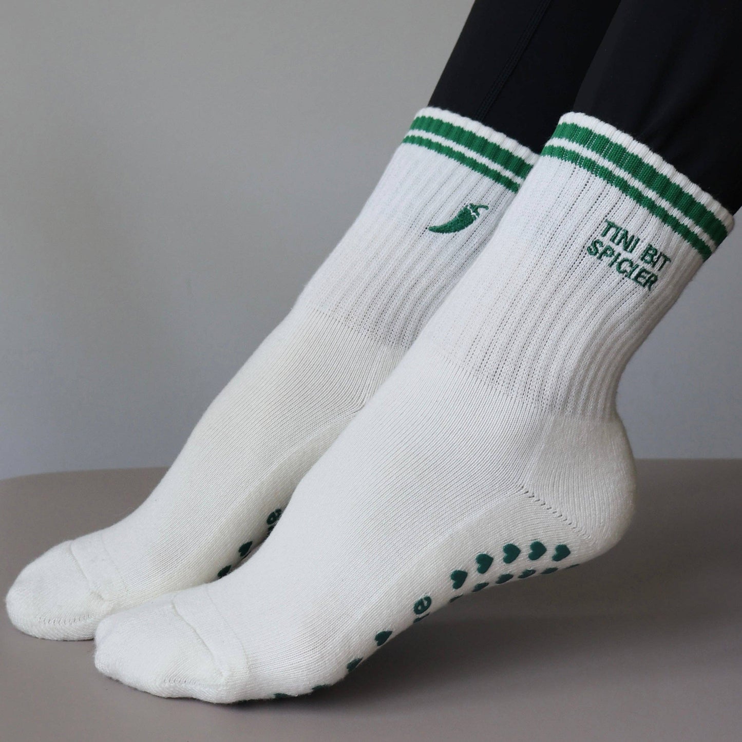 Tini Bit Spicier Grip Socks - Cream & Green