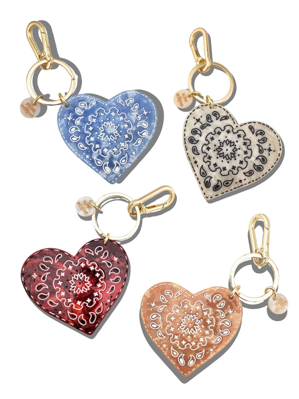 Hand painted Paisley Heart Bag Charm - Red