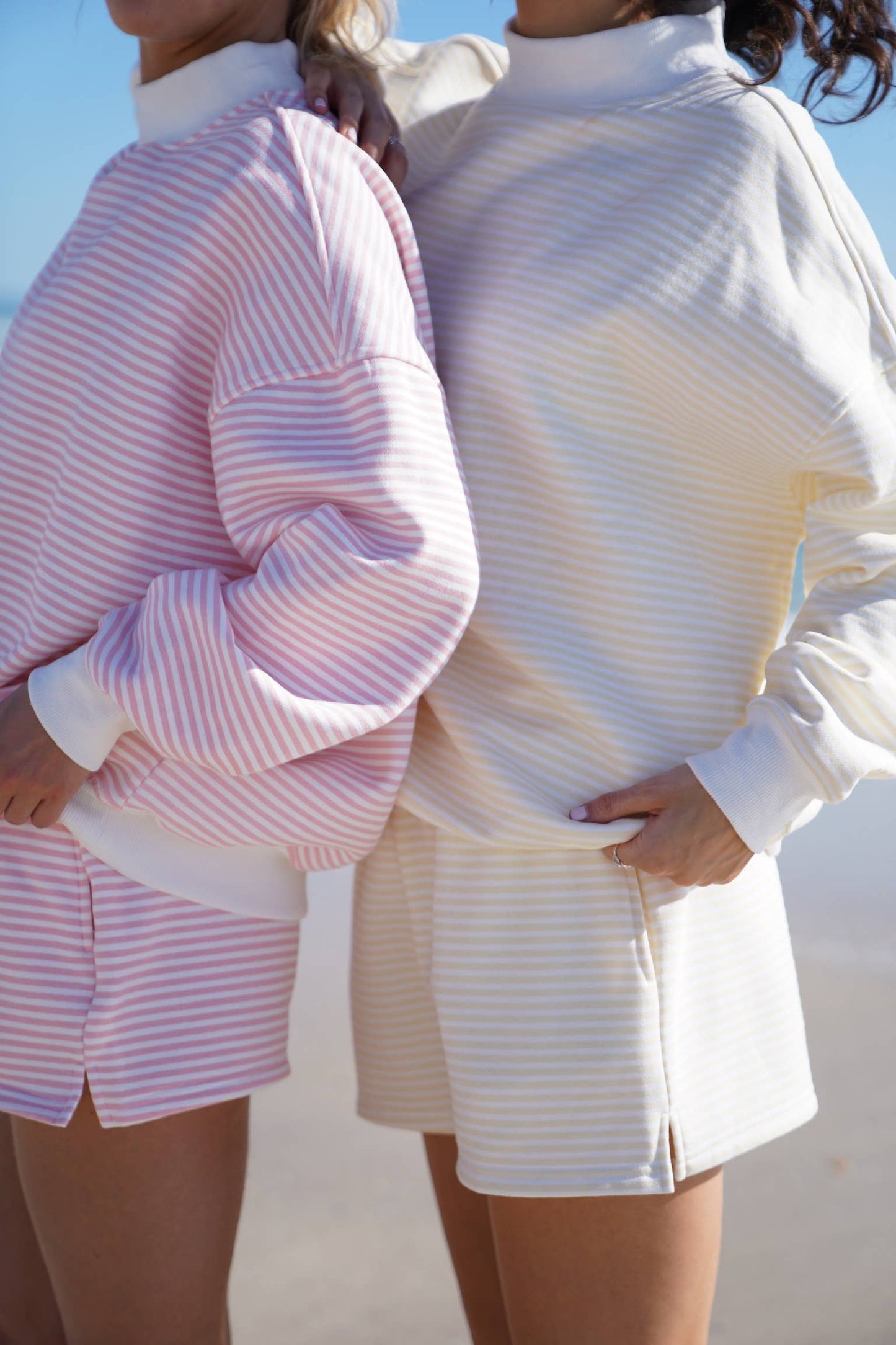 Baby Yellow and White Big Striped Mockneck Sweatshirt: Baby Yellow/White Big Stripes / Large