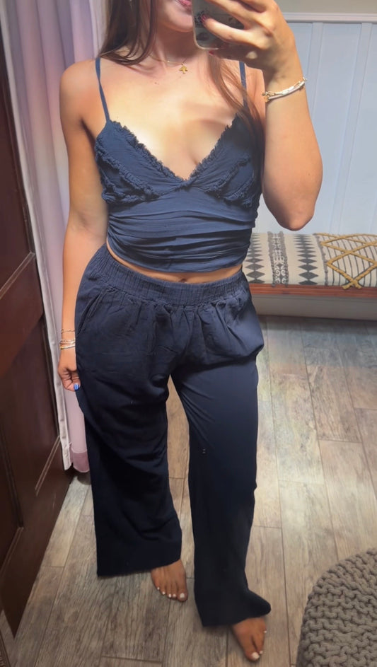 Navy Frayed Triangle Top - Midnight