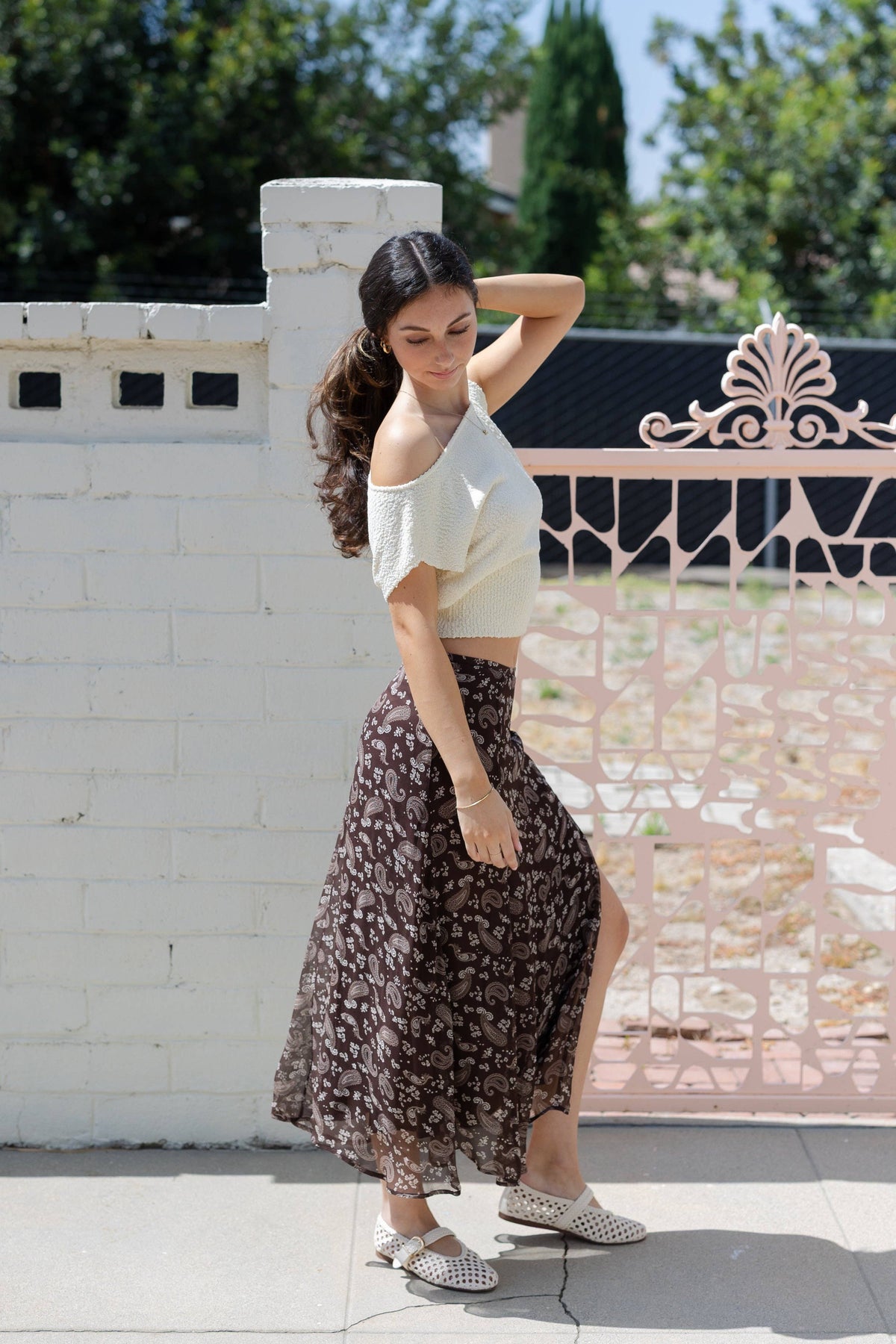 Paisley Print Midi Skirt