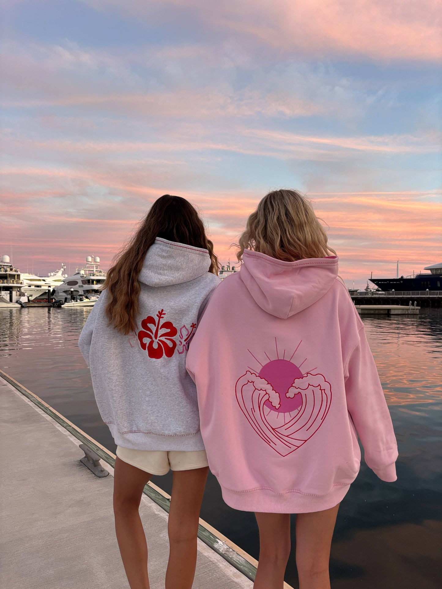 Pink Ocean Heart Stitched Hoodie - 100% Cotton