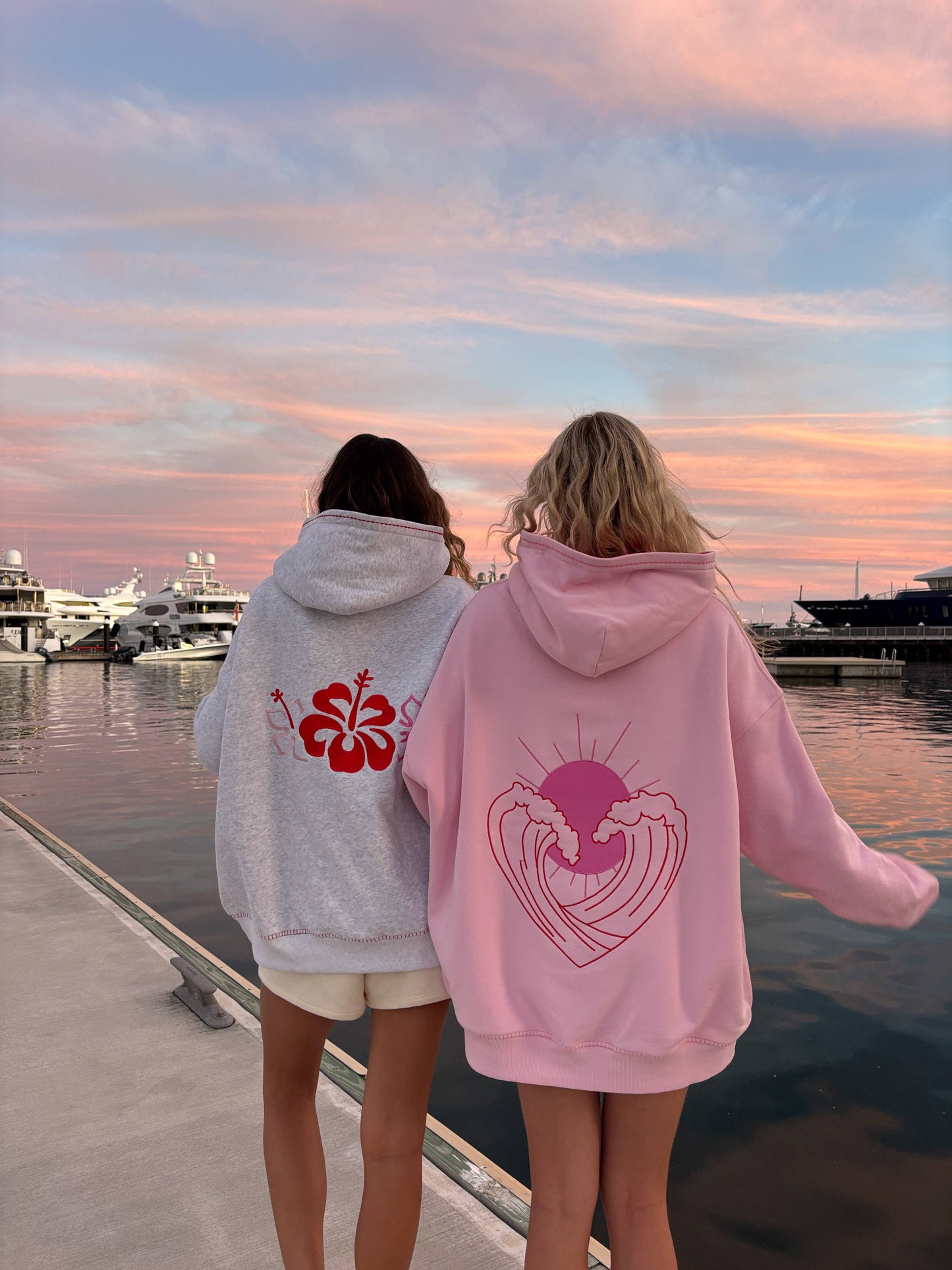 Pink Ocean Heart Stitched Hoodie - 100% Cotton