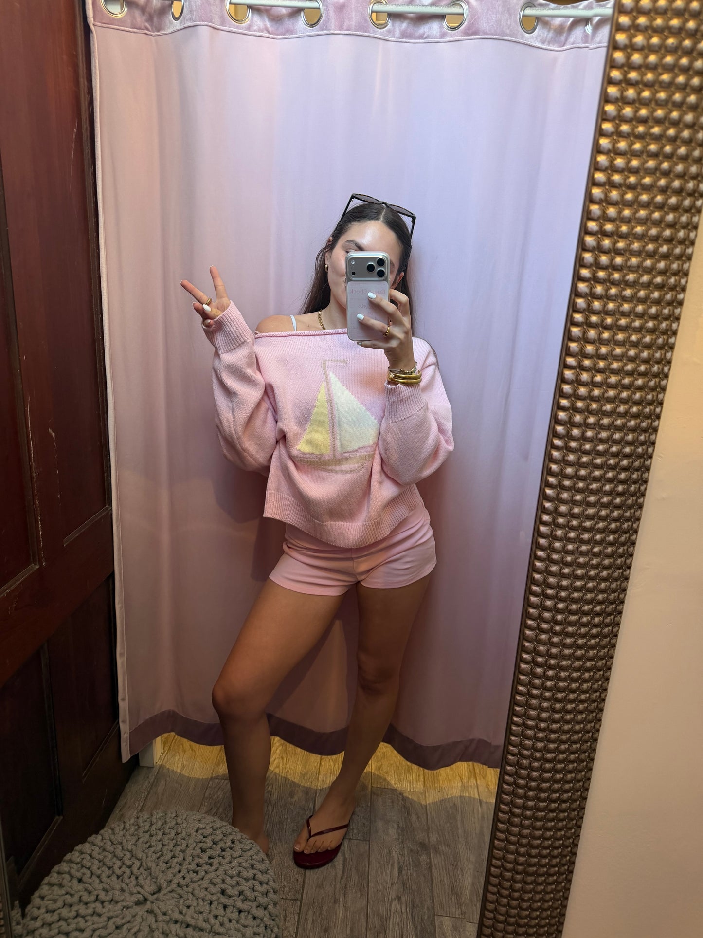 Boat Neck Sail Sweater -  Baby Pink