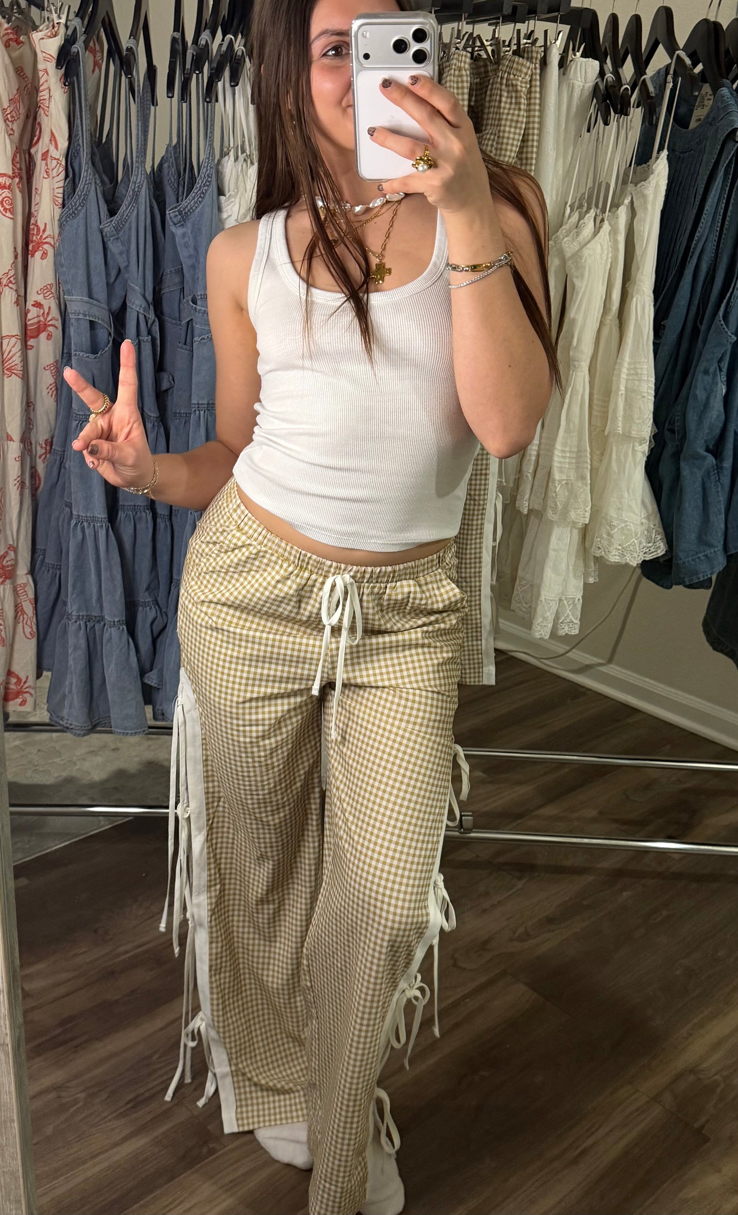 Gingham Side-Tie Pants