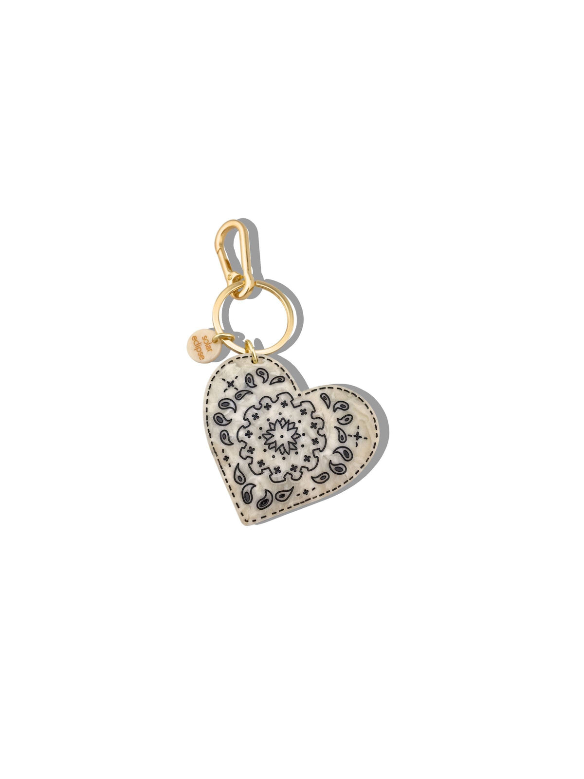 Hand painted Paisley Heart Bag Charm - Black/White