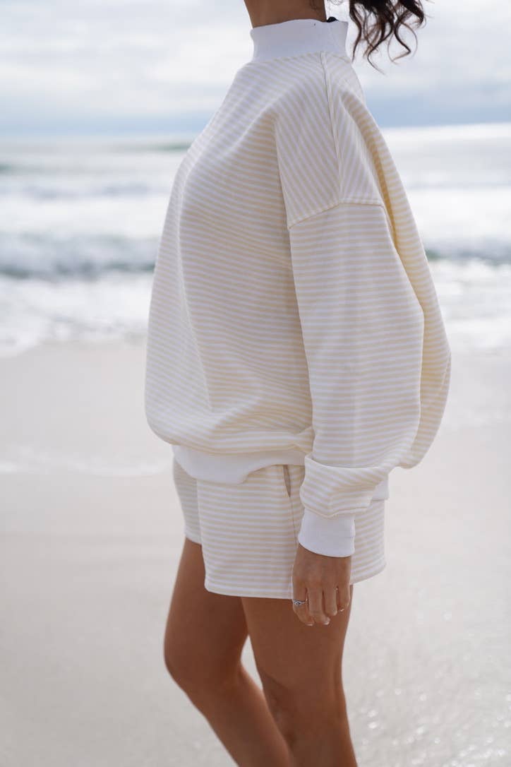 Baby Yellow and White Big Striped Mockneck Sweatshirt: Baby Yellow/White Big Stripes / Large