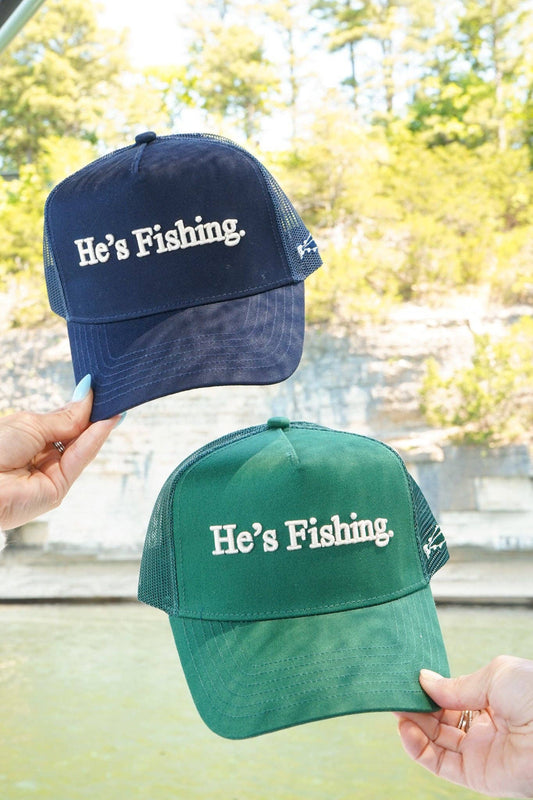 He's Fishing Trucker Hat - Green