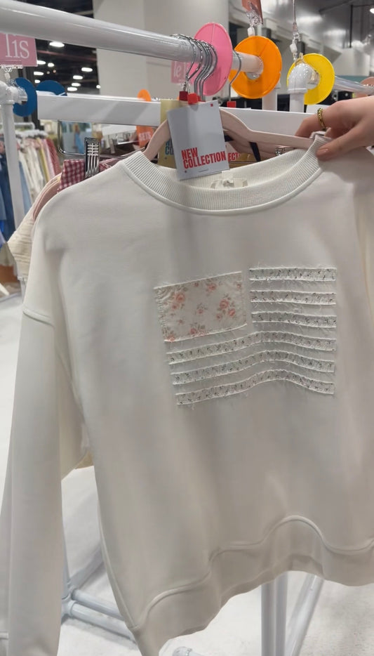 Distressed Flag Patchwork Crew