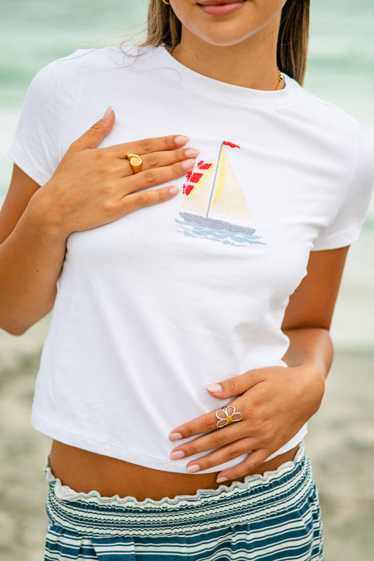 Embroidered Sailboat Graphic Tee