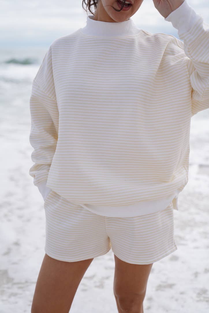 Baby Yellow and White Big Striped Mockneck Sweatshirt: Baby Yellow/White Big Stripes / Large