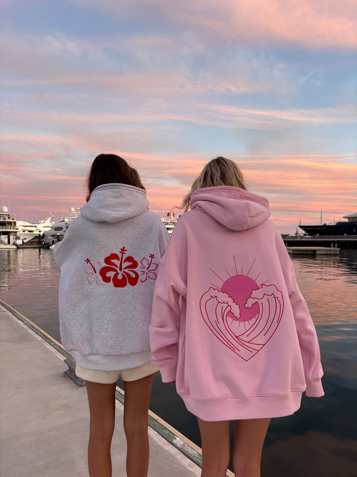 Pink Ocean Heart Stitched Hoodie - 100% Cotton