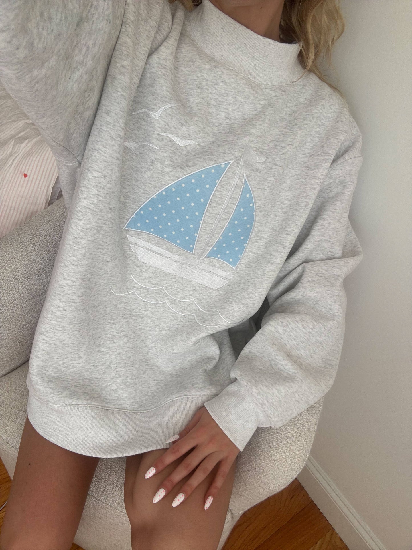 Polka Dot Sailboat Embroider Mockneck