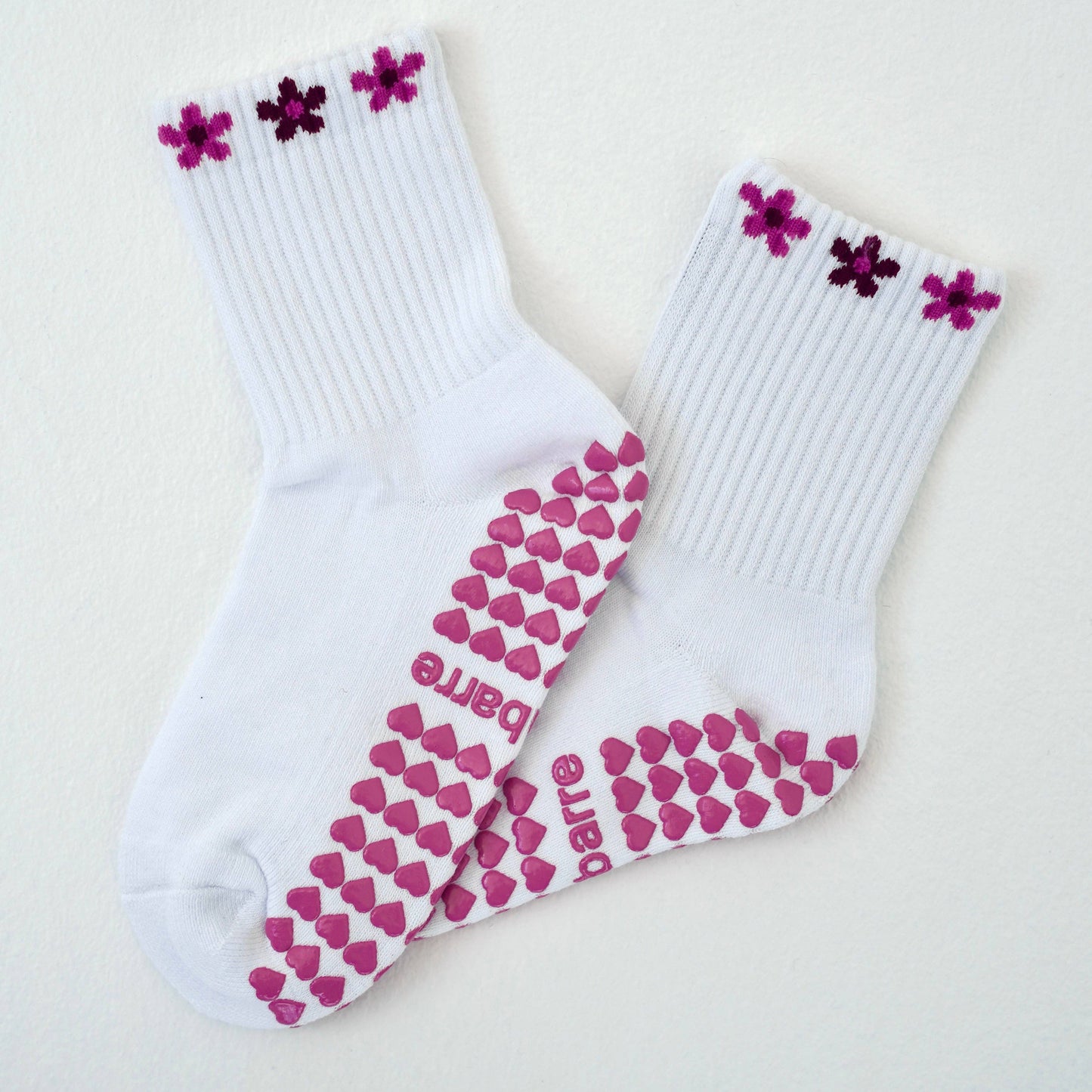 Flower Power Grip Socks - White/Pink
