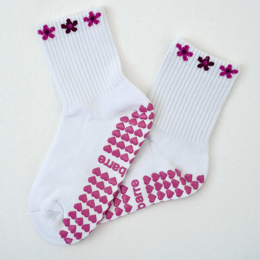 Flower Power Grip Socks - White/Pink