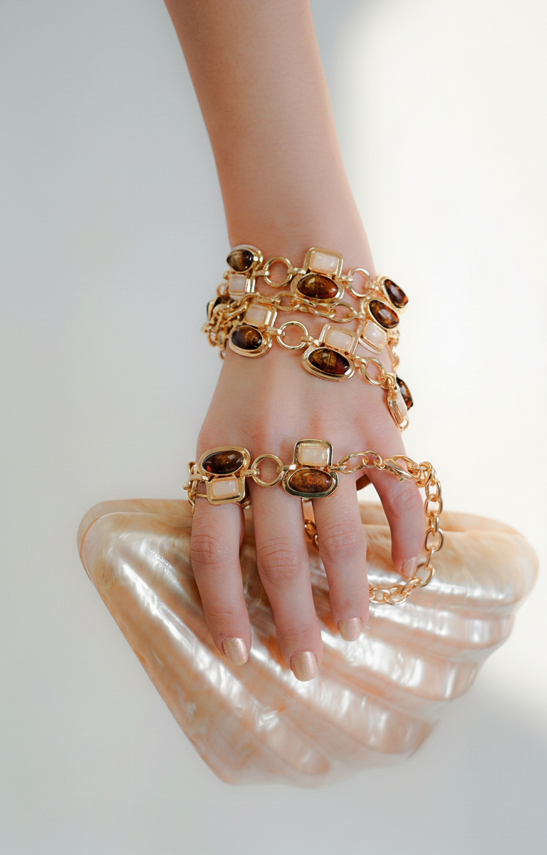 Ruby Red Alternating Stone Chain Belt