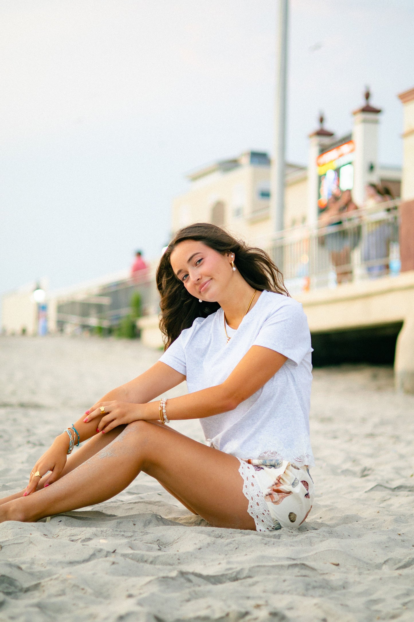 Seashell Print Lace Trim Shorts