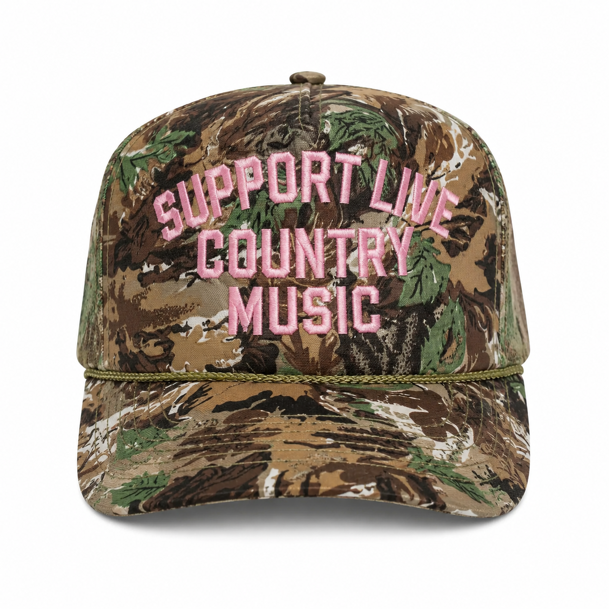 Support Live Country Music Embroidered Hat - Camo/Pink