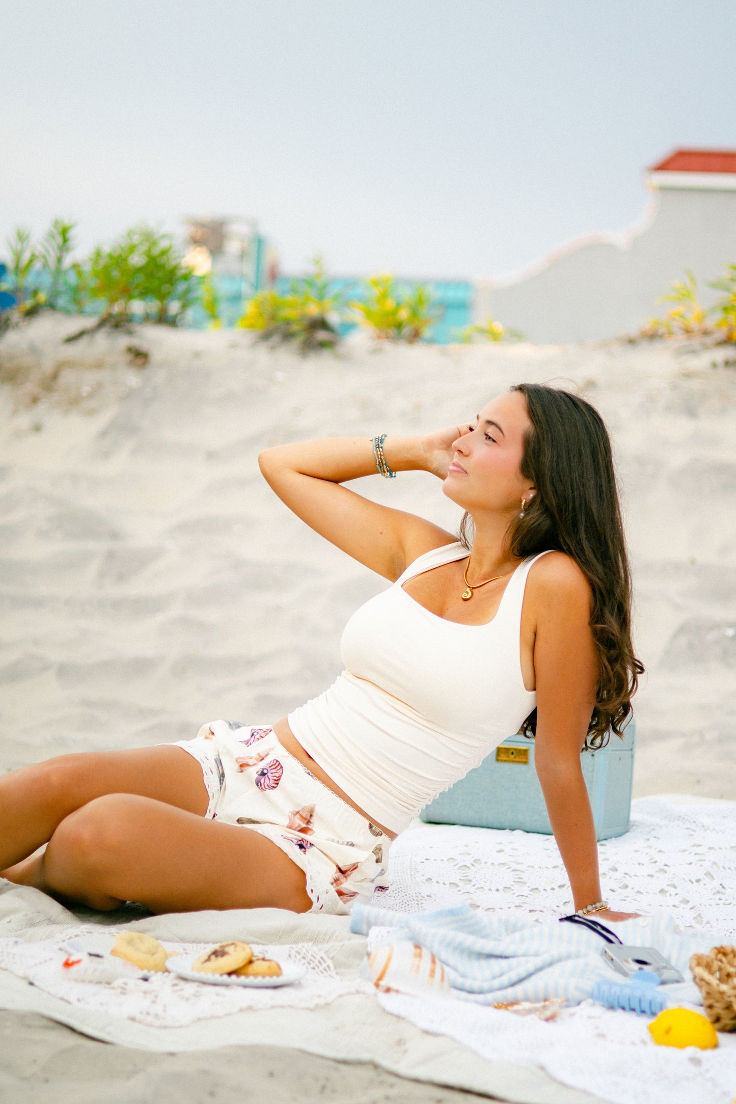 Seashell Print Lace Trim Shorts