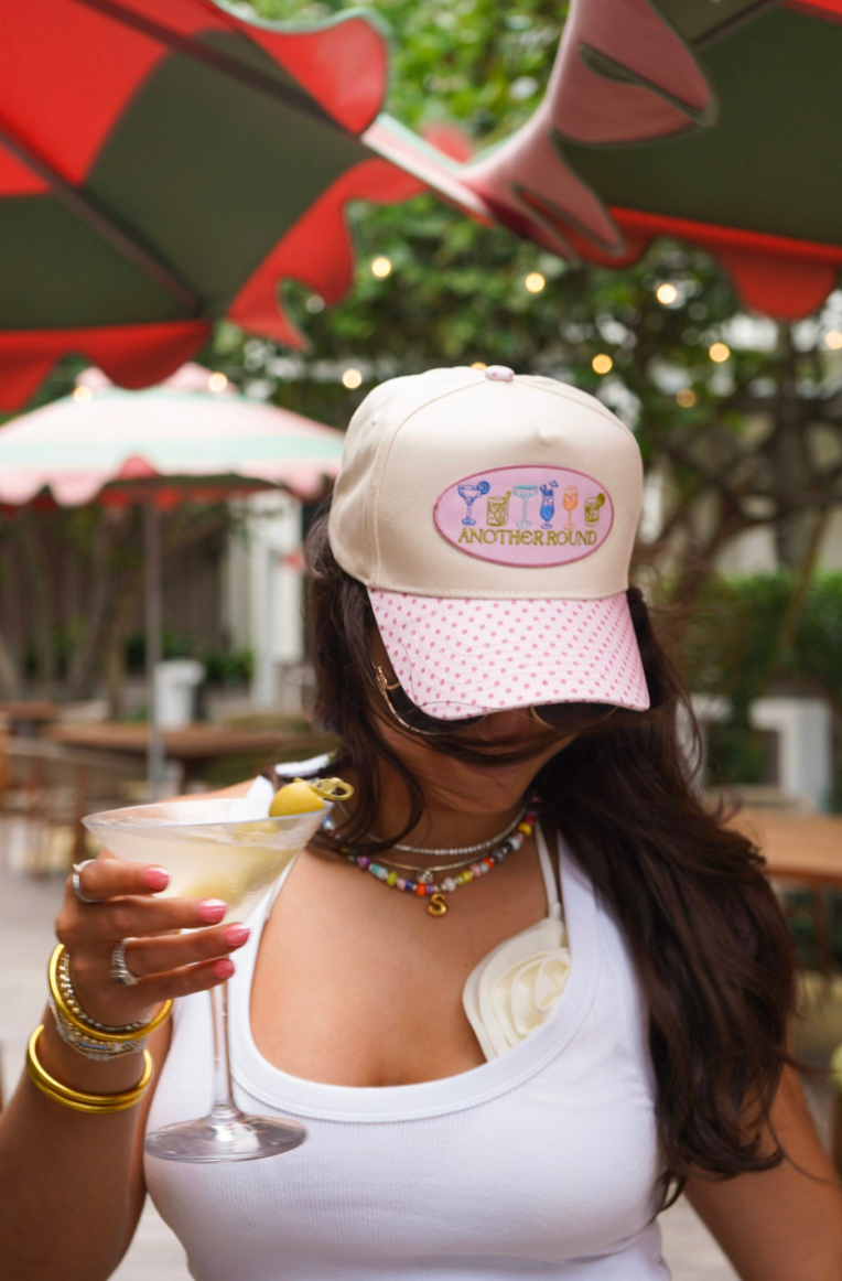 Another Round Pink Polka Dot Trucker