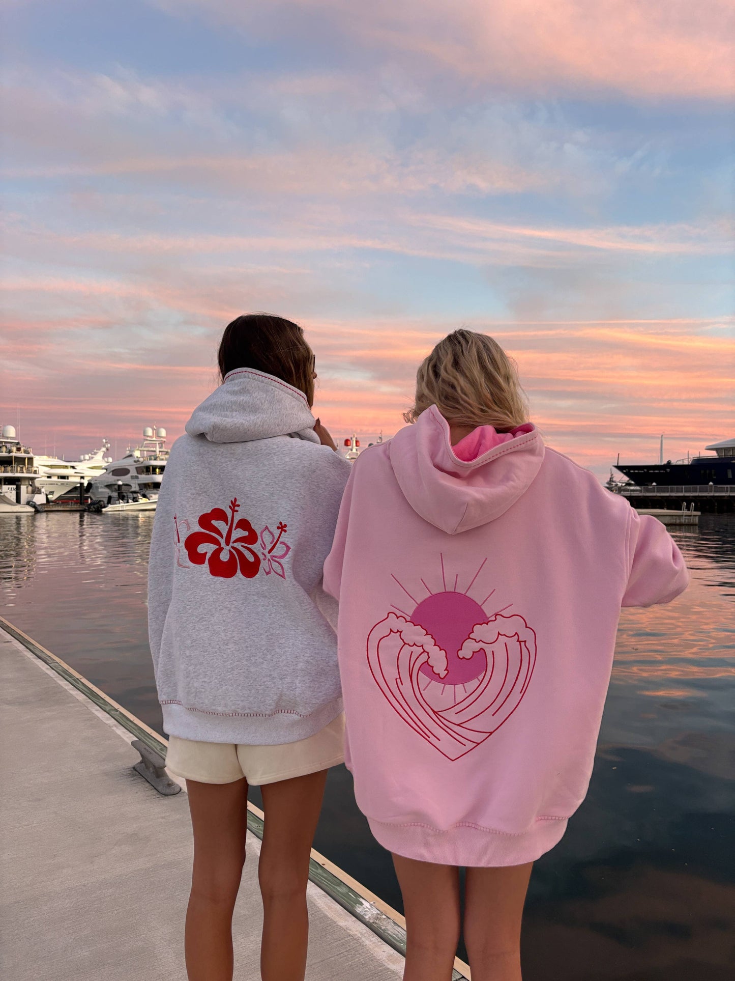 Pink Ocean Heart Stitched Hoodie - 100% Cotton
