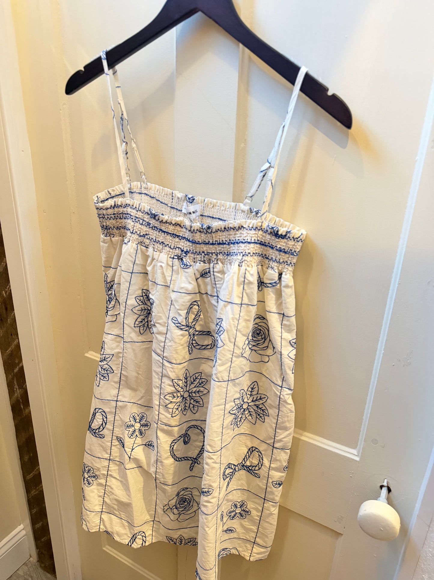 Floral Embroidery Dress - Blue / Cream
